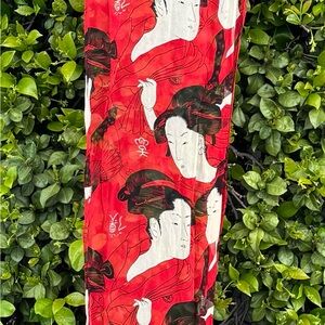 Vintage Red Nylon Geisha Scarf